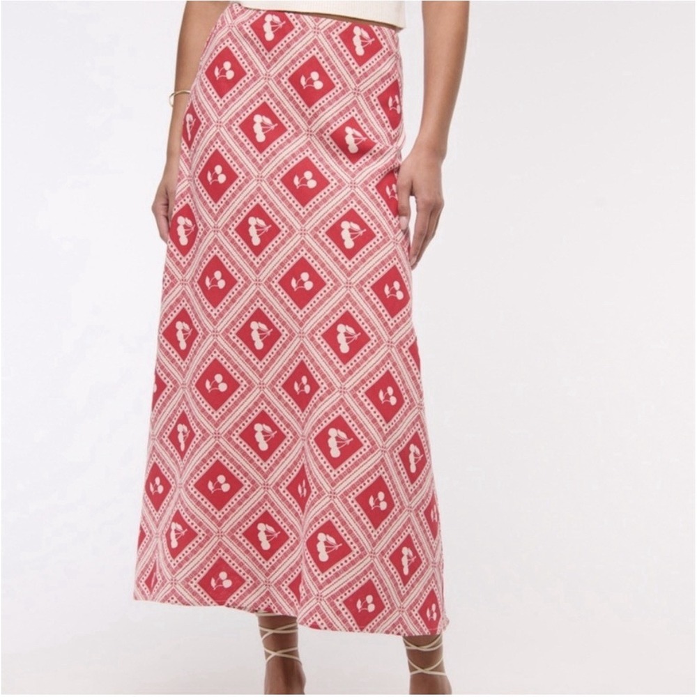 Abercrombie & Fitch Red and White Cherry Print Maxi Skirt